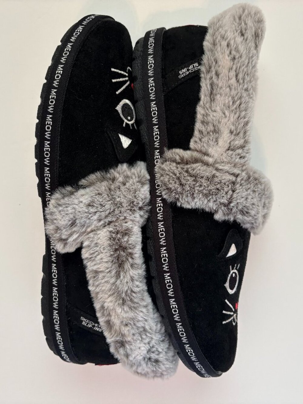 Skechers BOBS Slip Ins Too Cozy Meow Pajamas Black Gray Slippers NWOB 9.5 - Picture 3 of 6